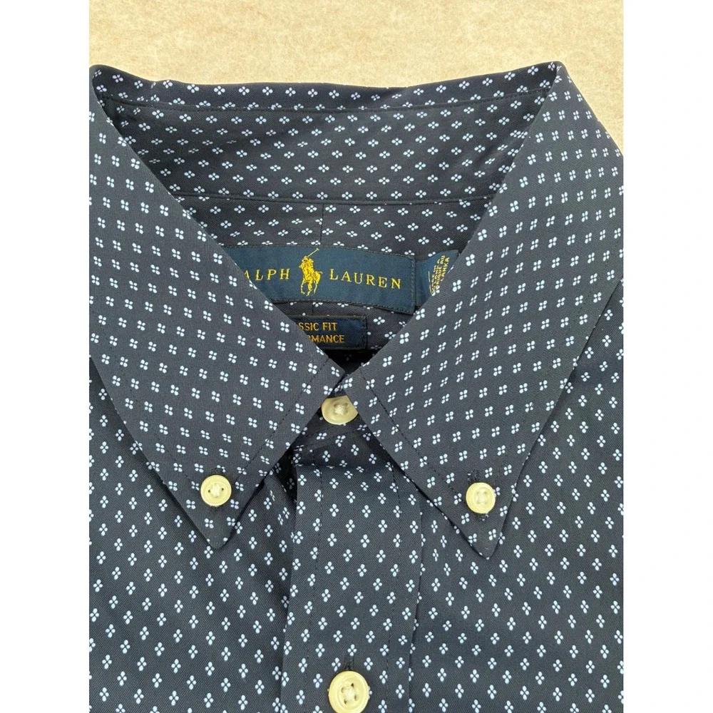 Polo Ralph Lauren Mens Classic Fit Performance Shirt Navy Diamond Print Large